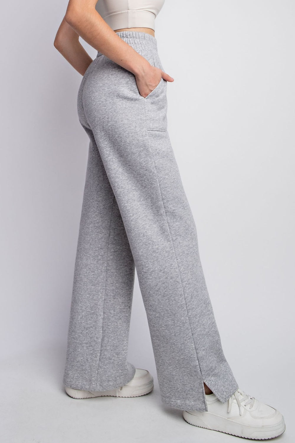 Grey Drawstring Straight Leg Slit Sweatpants