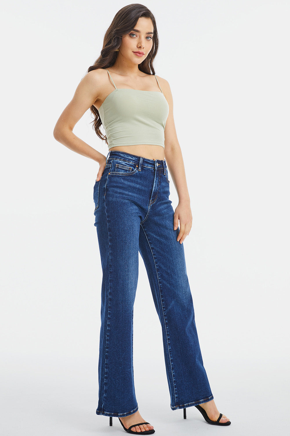 Dark-Wash High Waist Wide Leg Jeans