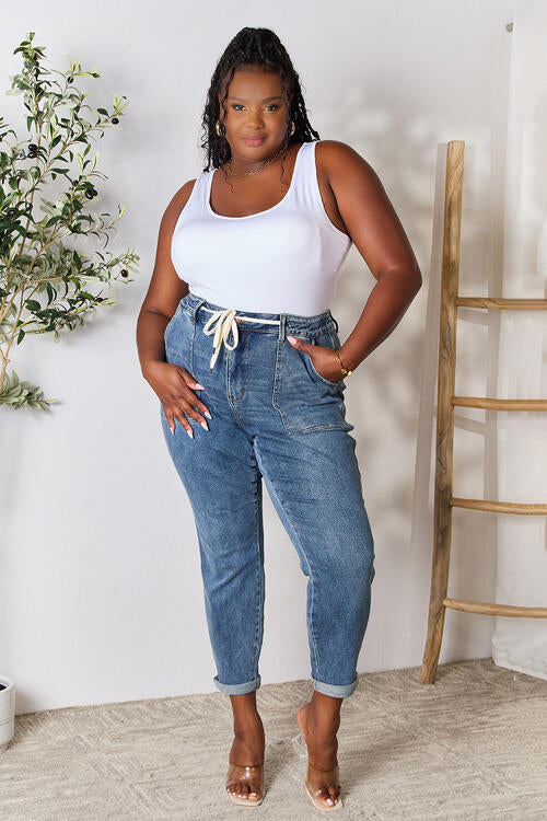 High Waist Drawstring Denim Jeans