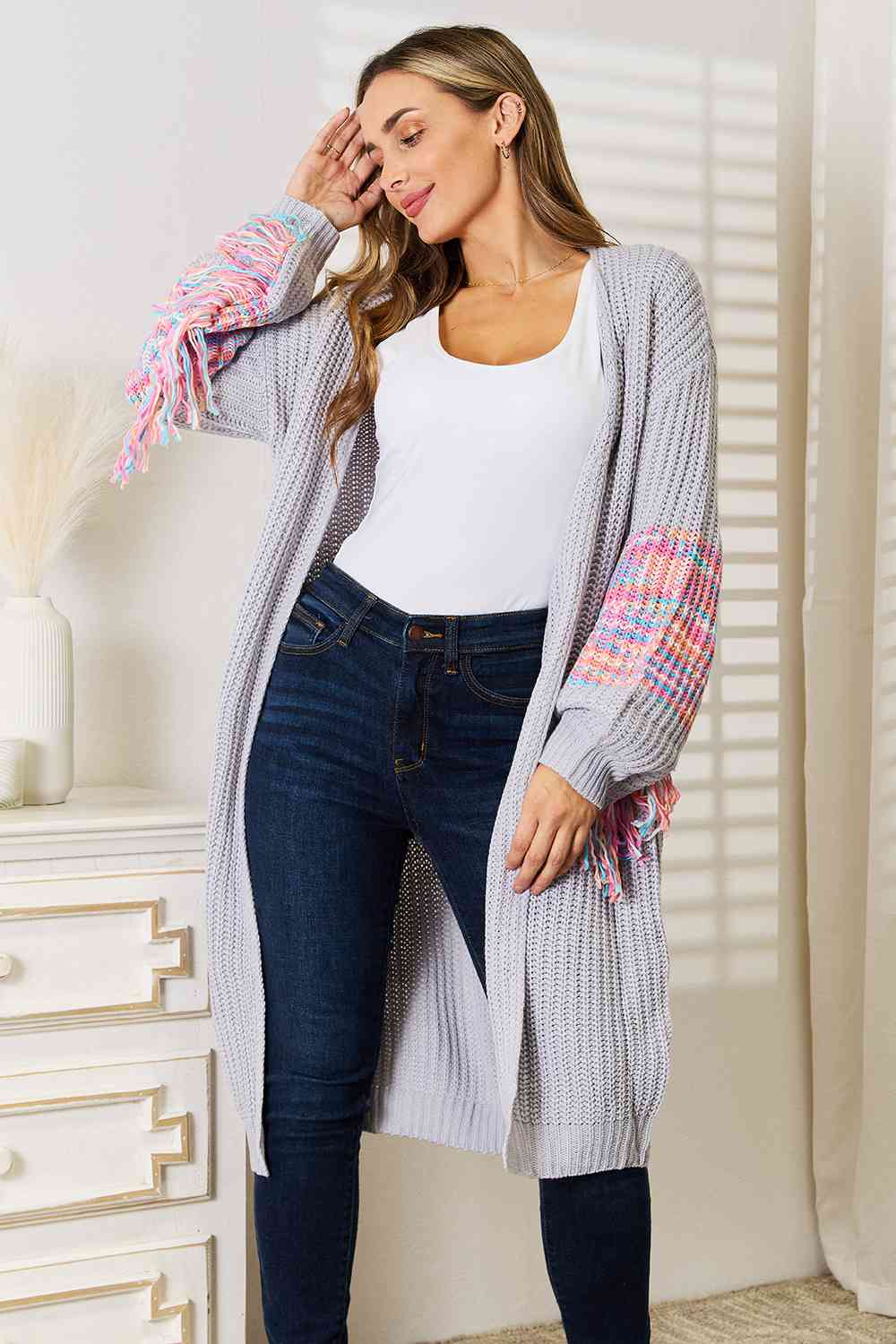 Fringe Sleeve Knit Cardigan