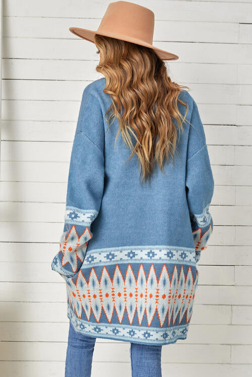 Geometric Print Accent Cardigan