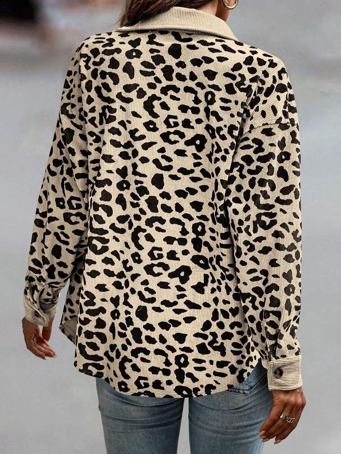 Leopard Print Corduroy Contrast Jacket