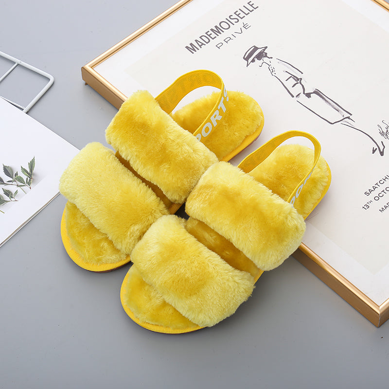 Faux Furry Open Toe Slippers