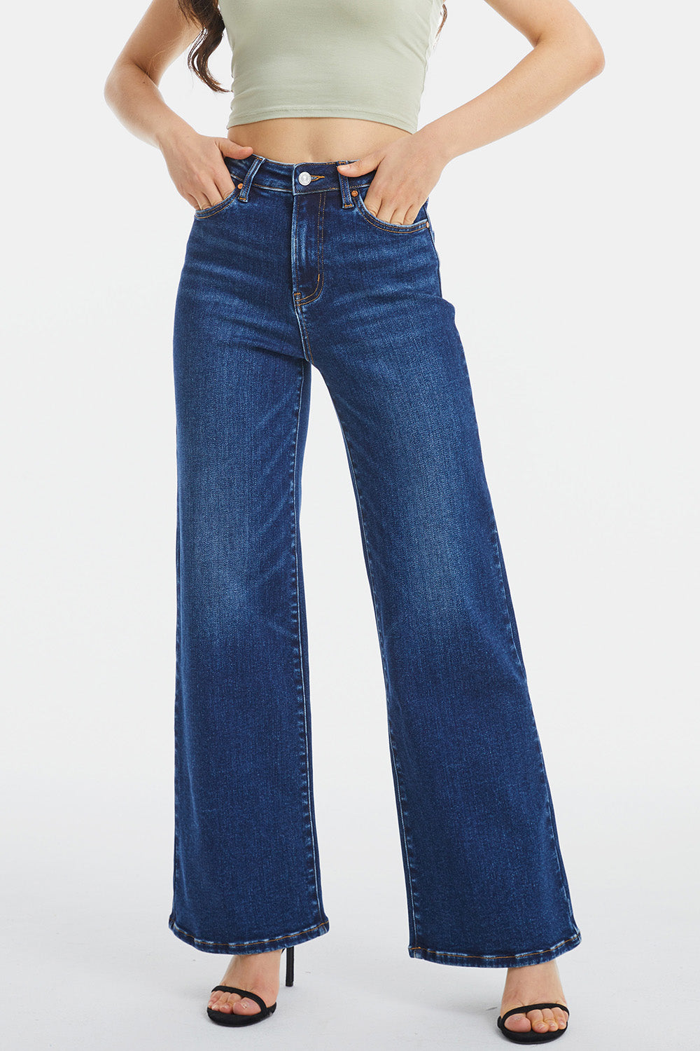 Dark-Wash High Waist Wide Leg Jeans