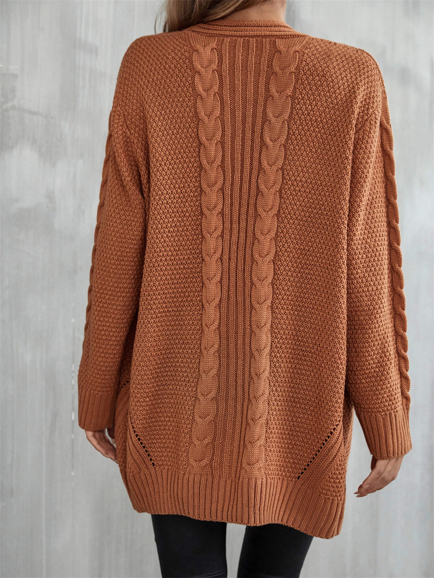 Solid Woven Knit Open Front Cardigan