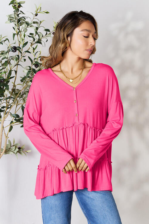 Long Sleeve Ruffle Hem Blouse