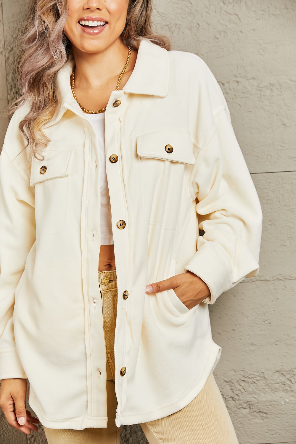 Cream Casual Button Front Jacket