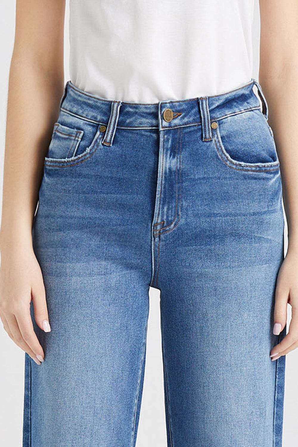 Contrast High Waist Wide Leg Jeans