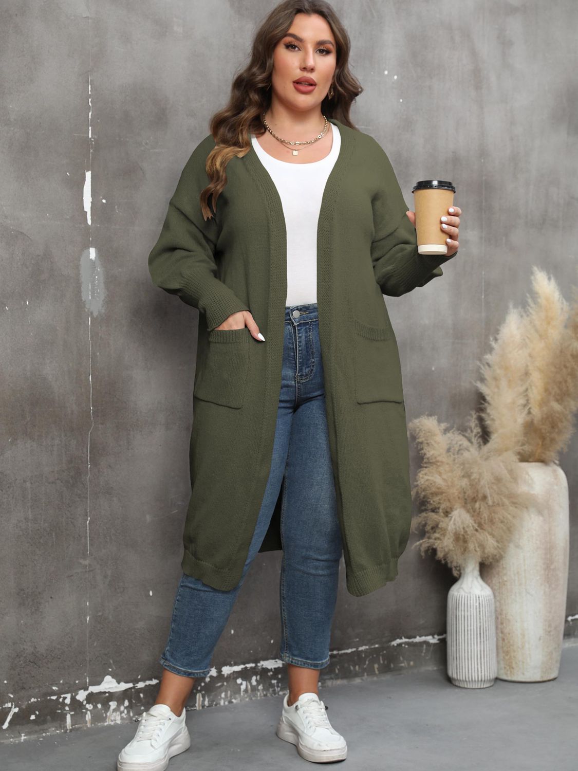 Solid Long Sleeve Pocketed Cardigan