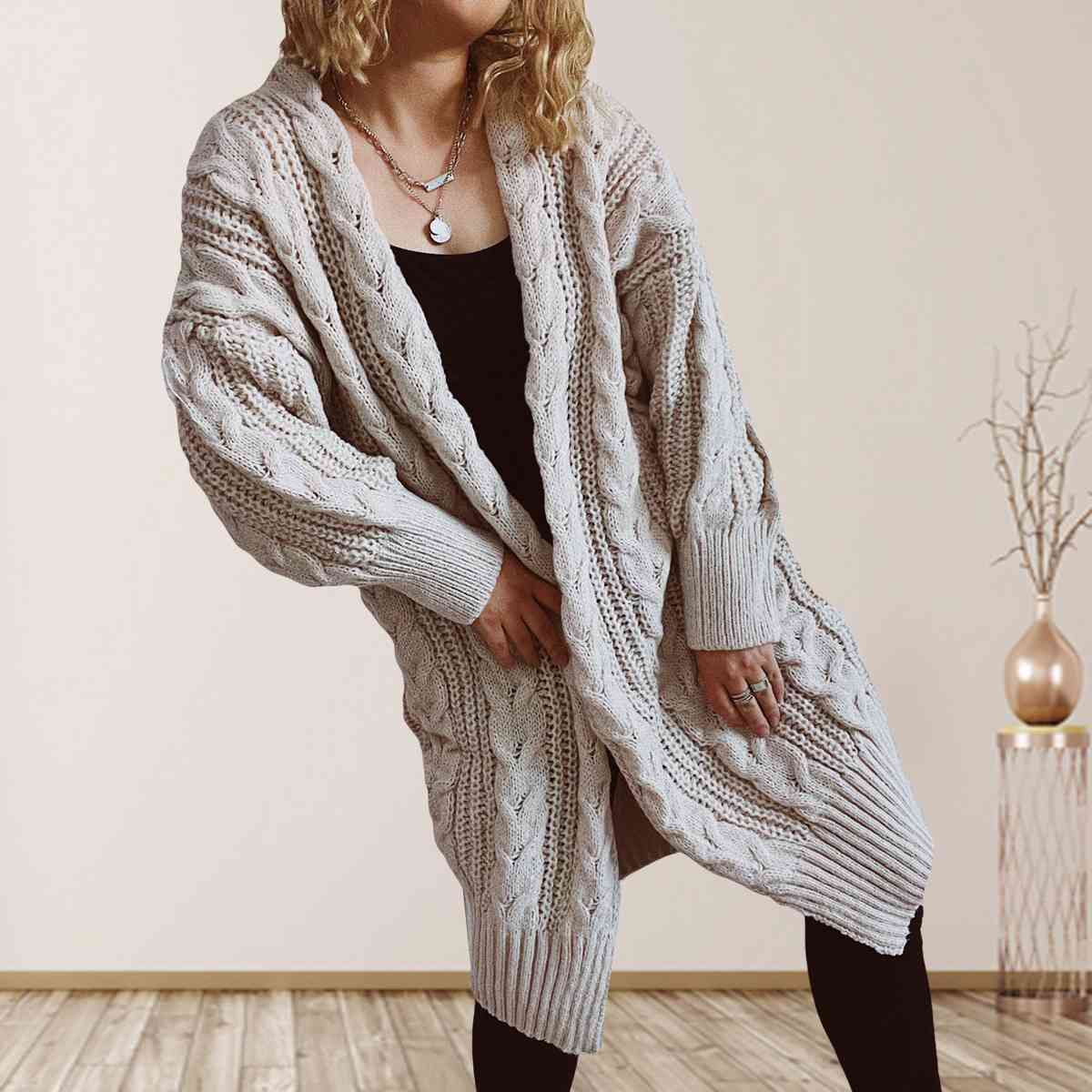 Cable-Knit Open Front Cardigan