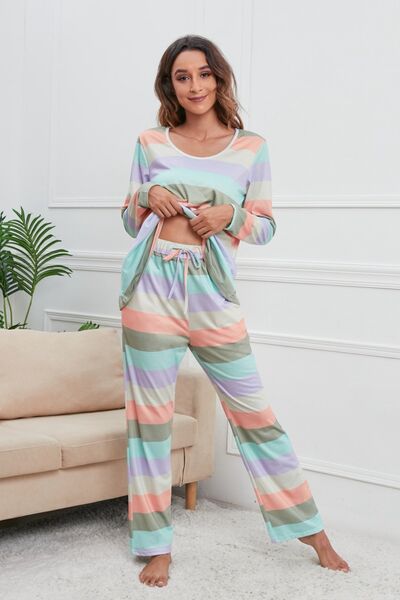 Striped Top and Drawstring Pants Lounge Set