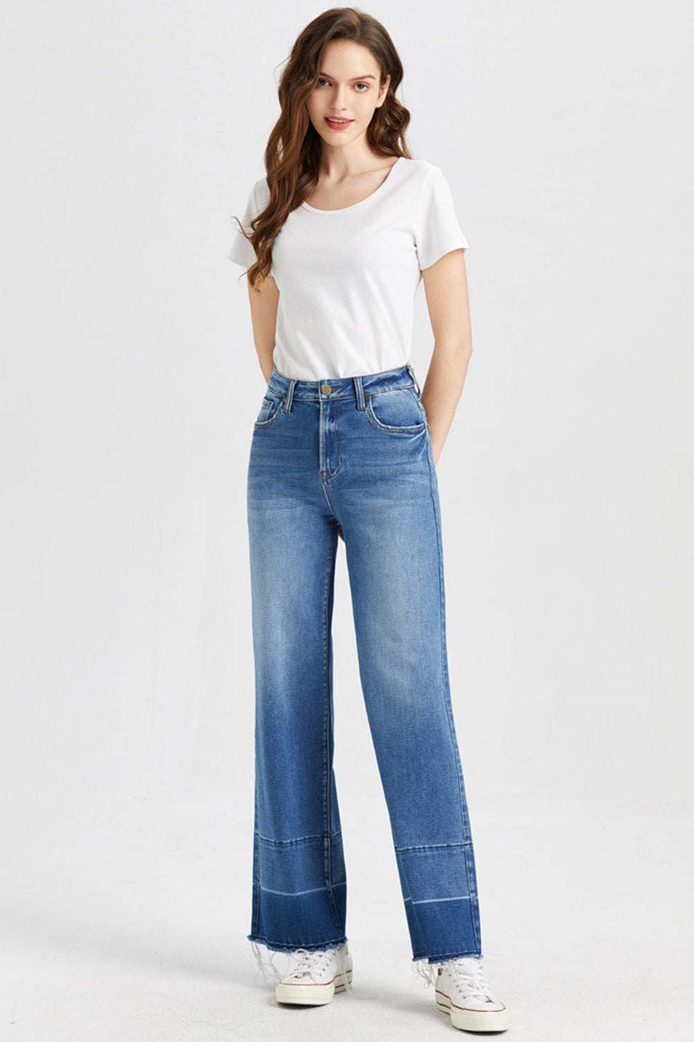 Contrast High Waist Wide Leg Jeans