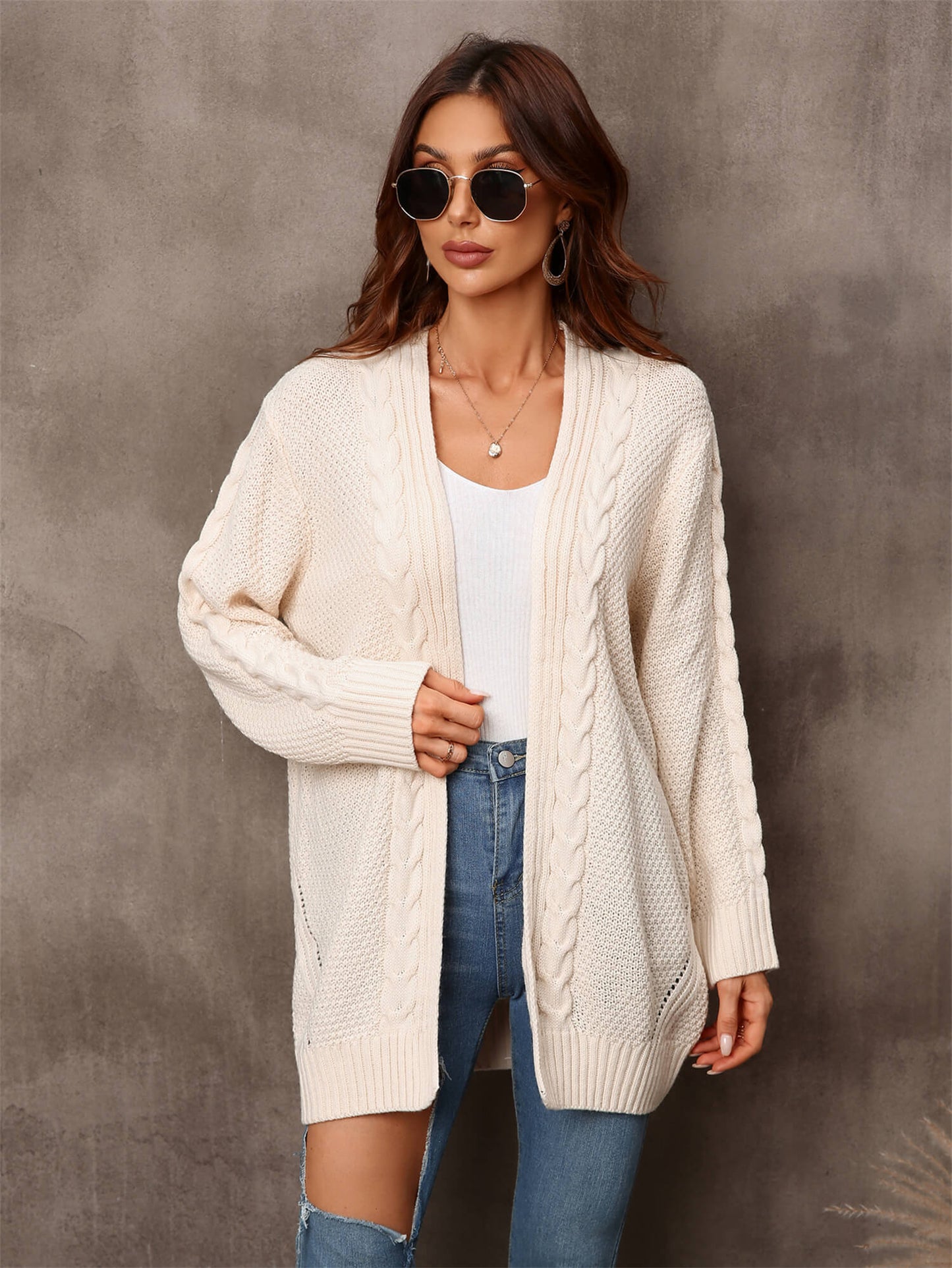 Solid Woven Knit Open Front Cardigan