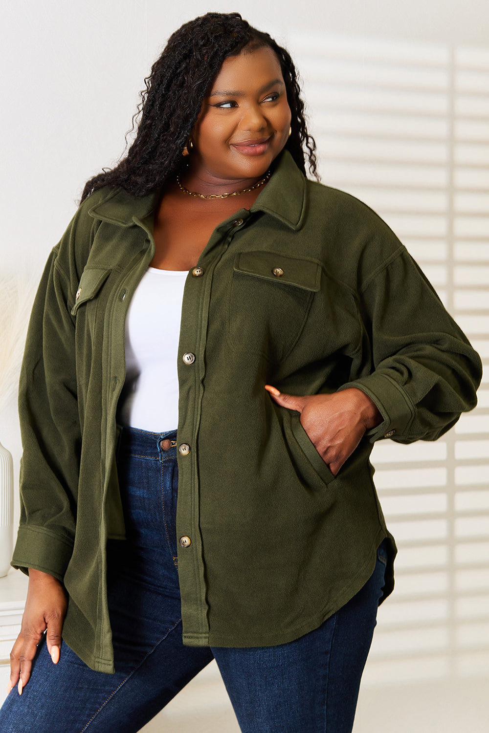 Army Green Casual Button Front Jacket