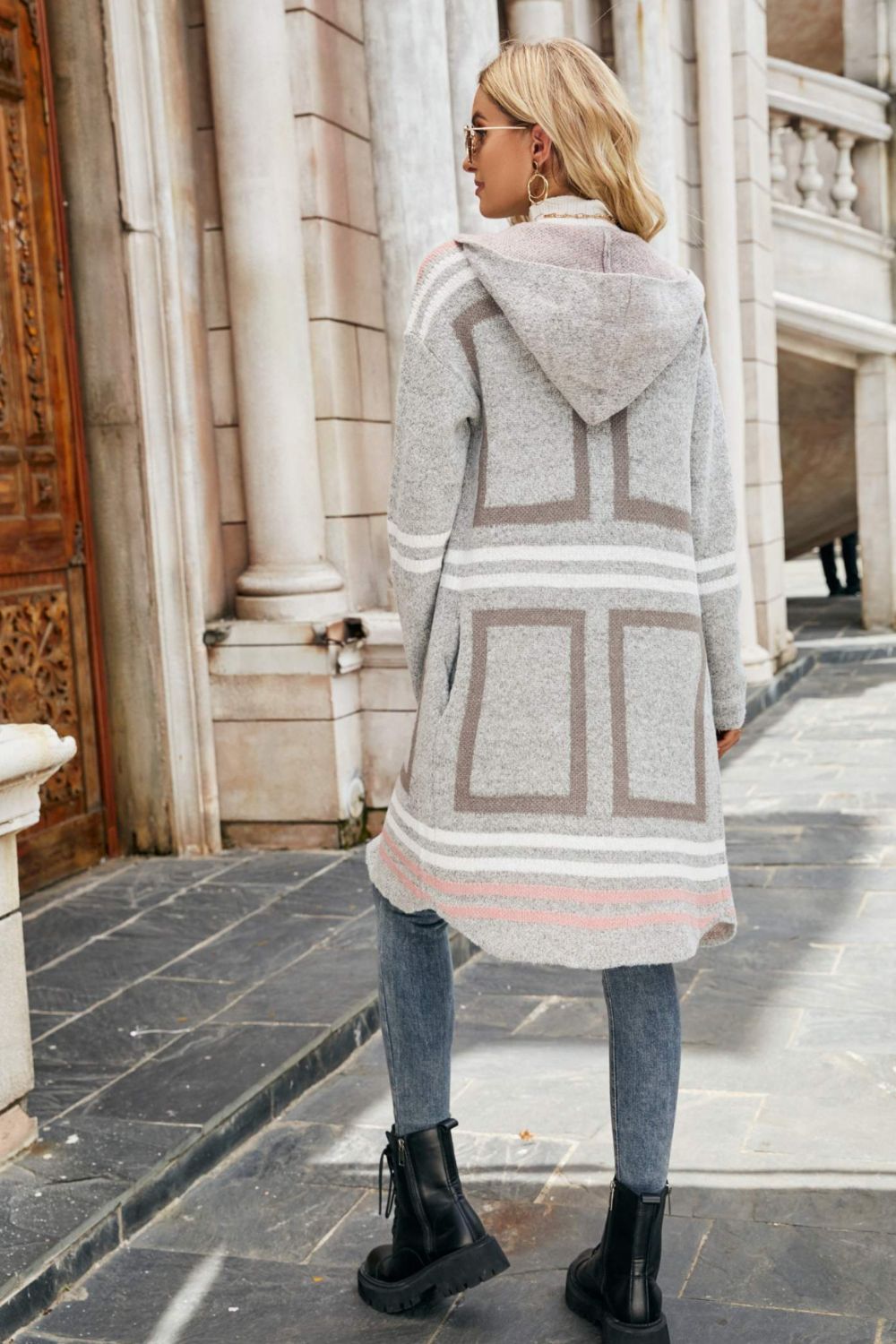 Striped Print Hooded Cardigan