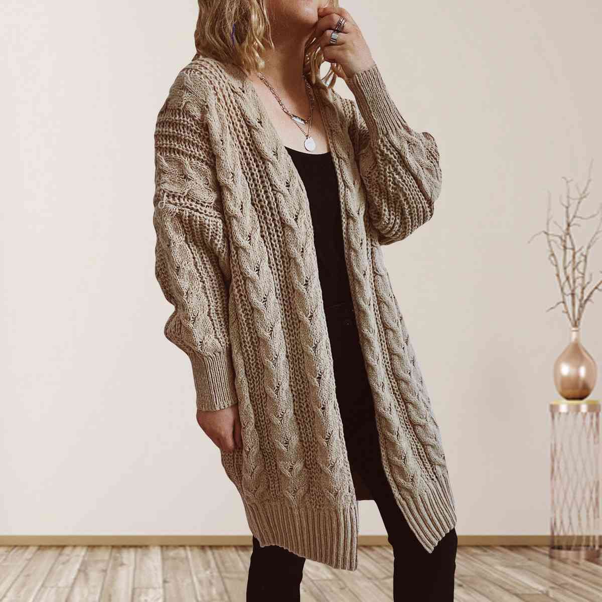 Cable-Knit Open Front Cardigan