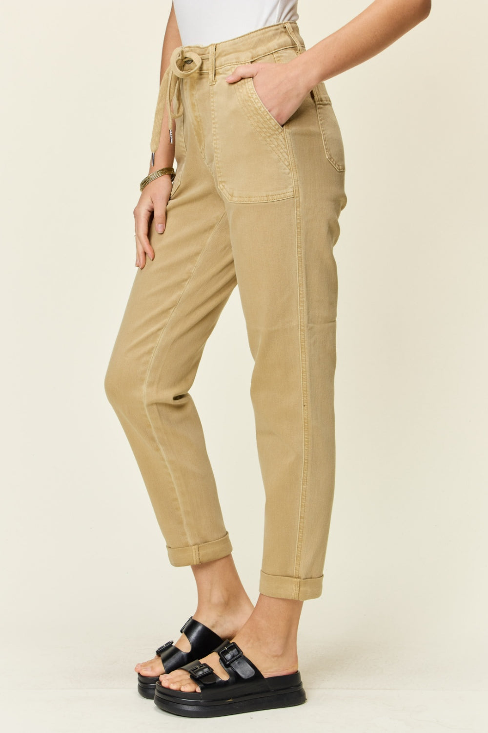 Khaki High Waist Jogger Jeans