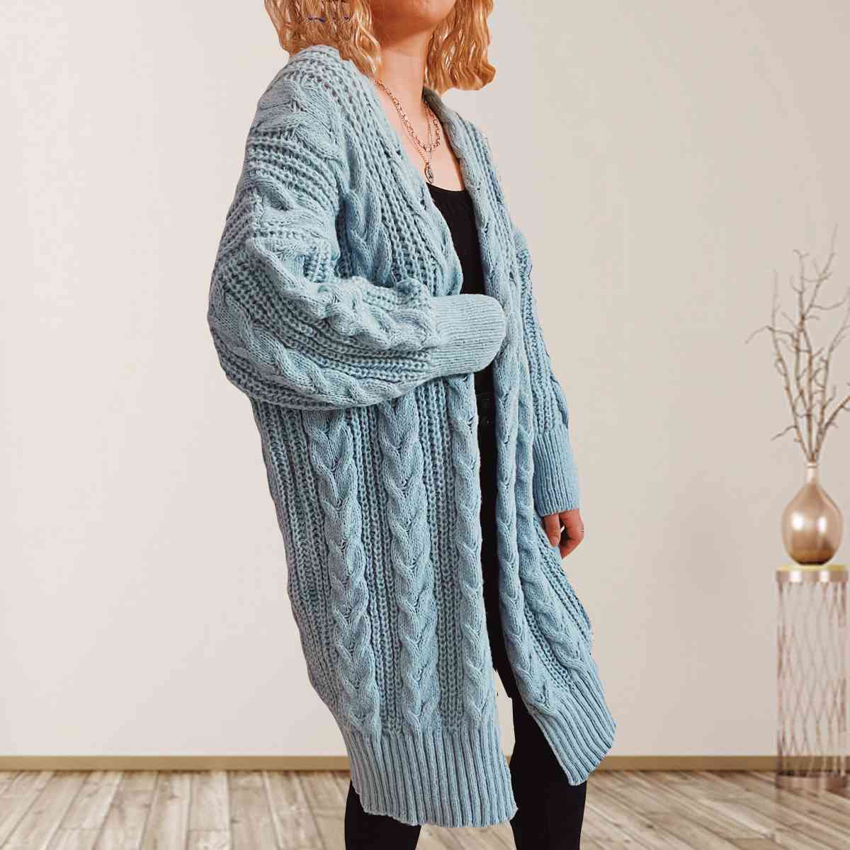 Cable-Knit Open Front Cardigan