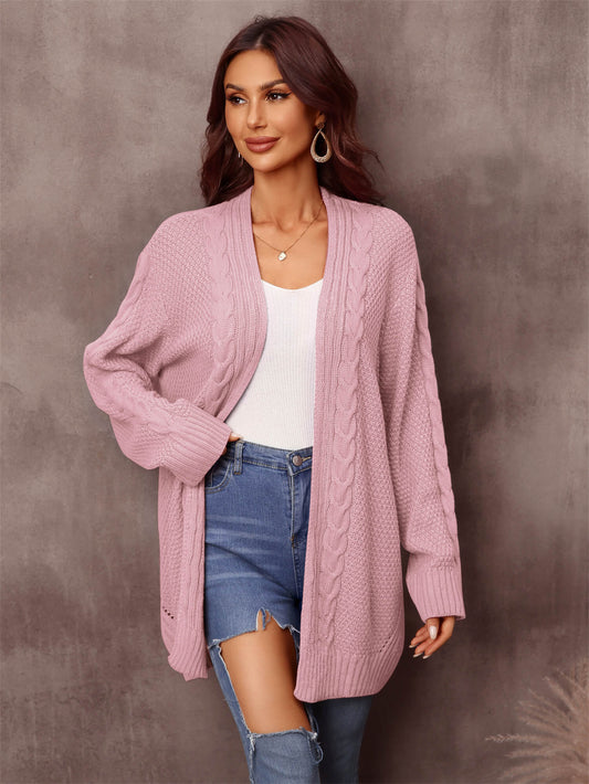 Solid Woven Knit Open Front Cardigan