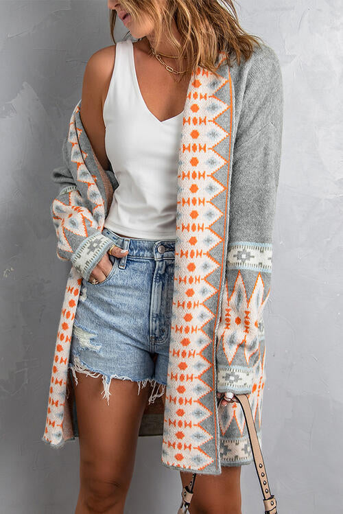 Geometric Print Accent Cardigan