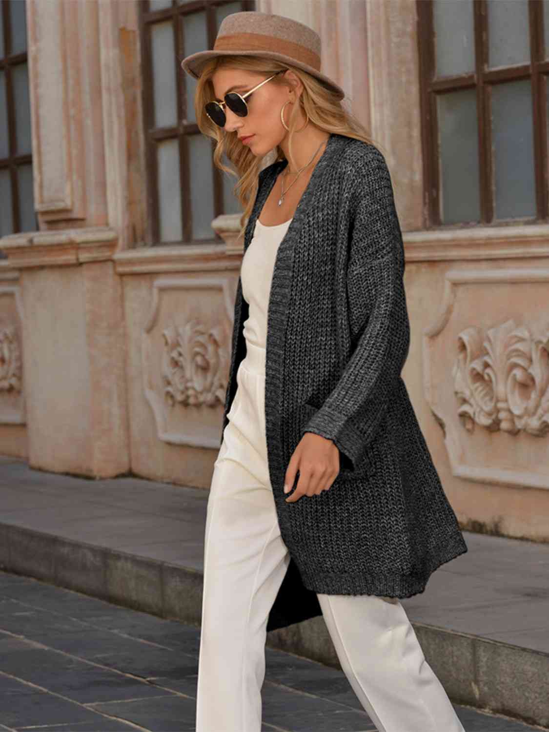 Open Front Ribbed-Knit Cardigan