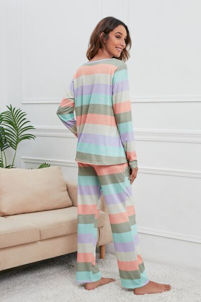 Striped Top and Drawstring Pants Lounge Set