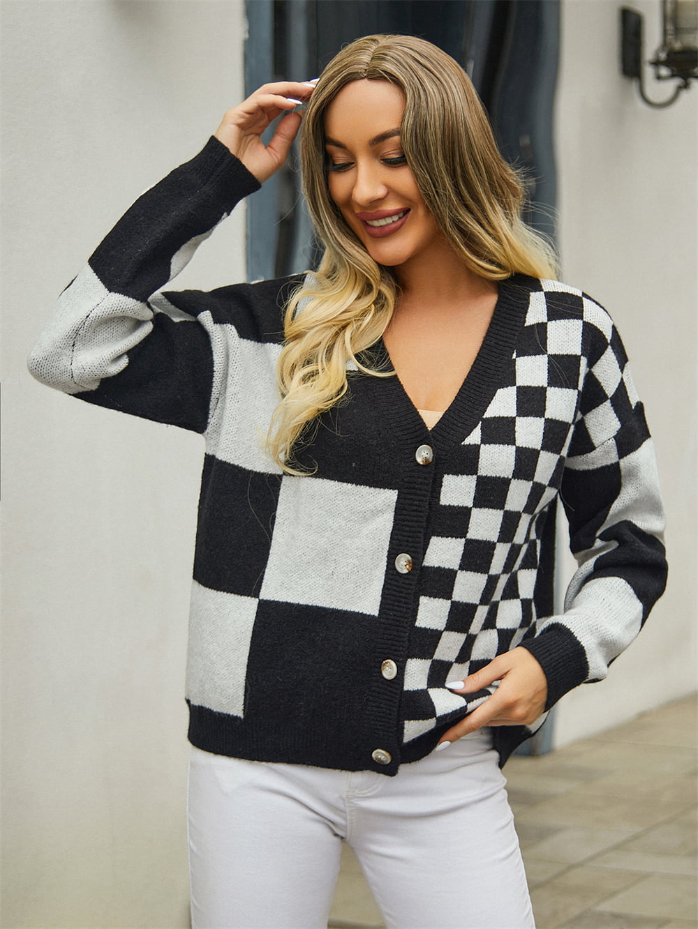 Color-Block Dropped Shoulder Cardigan