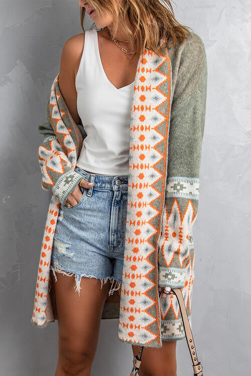 Geometric Print Accent Cardigan