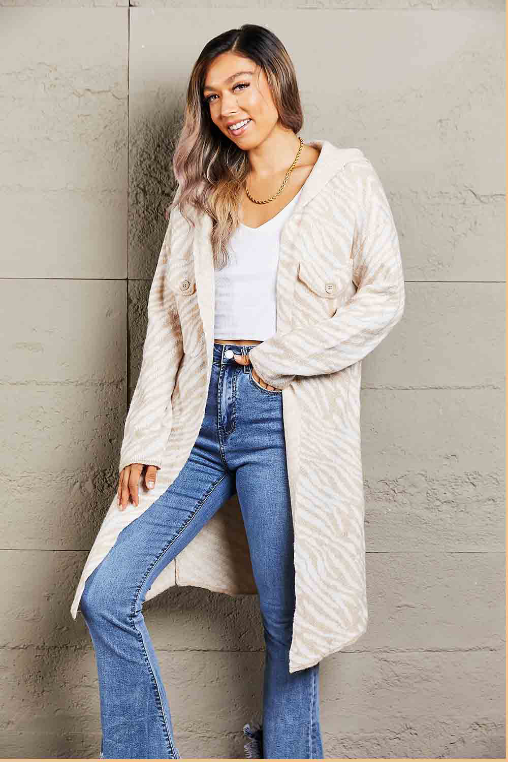 Striped Print Hooded Cardigan