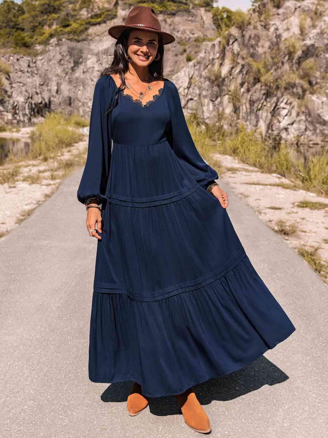 Navy Lace Trim Maxi Dress