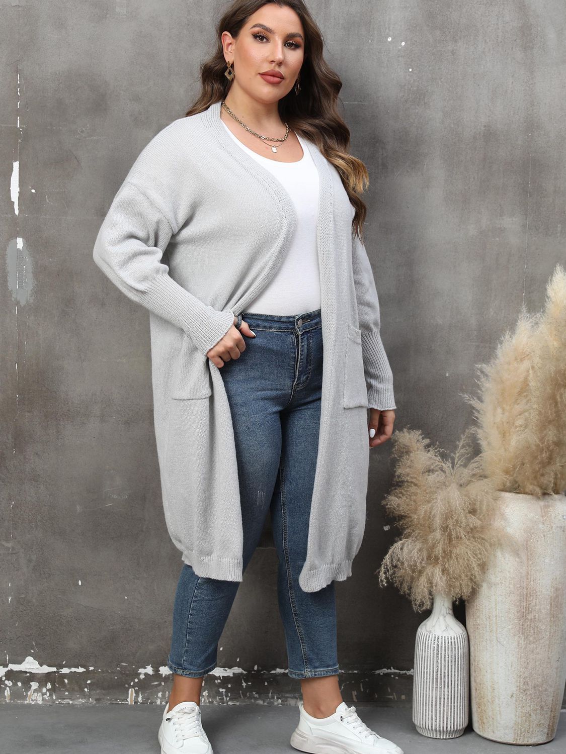 Solid Long Sleeve Pocketed Cardigan