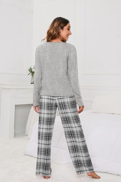 Long Sleeve Top & Plaid Pants Lounge Set