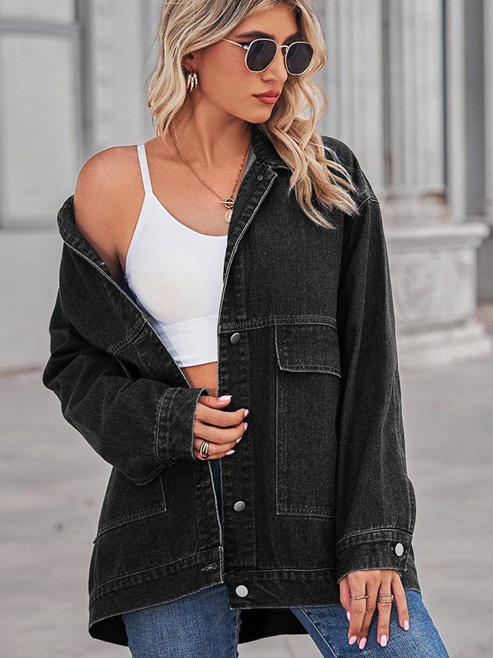 Large Pocketed Dropped Shoulder Denim Jacket