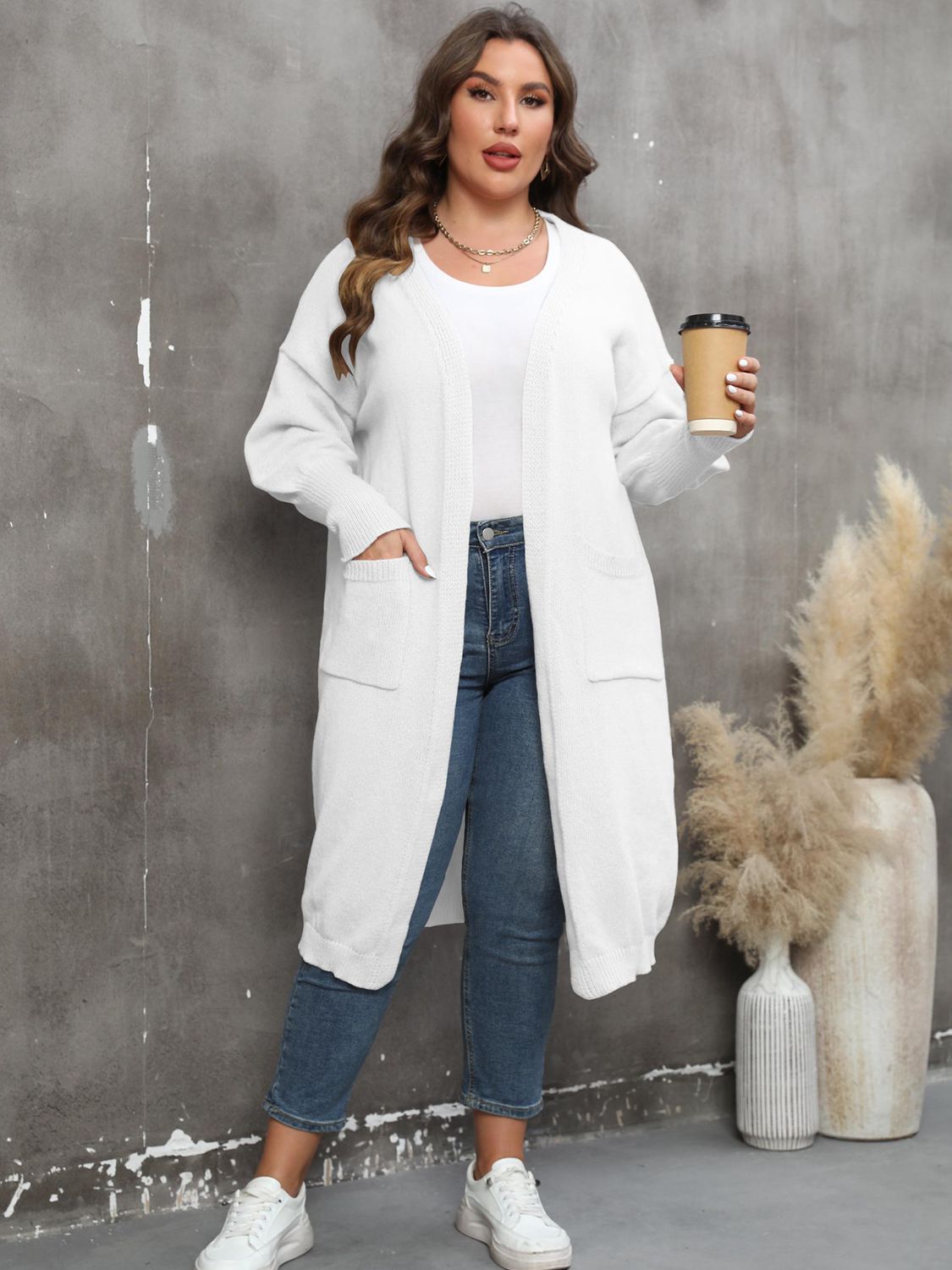 Solid Long Sleeve Pocketed Cardigan