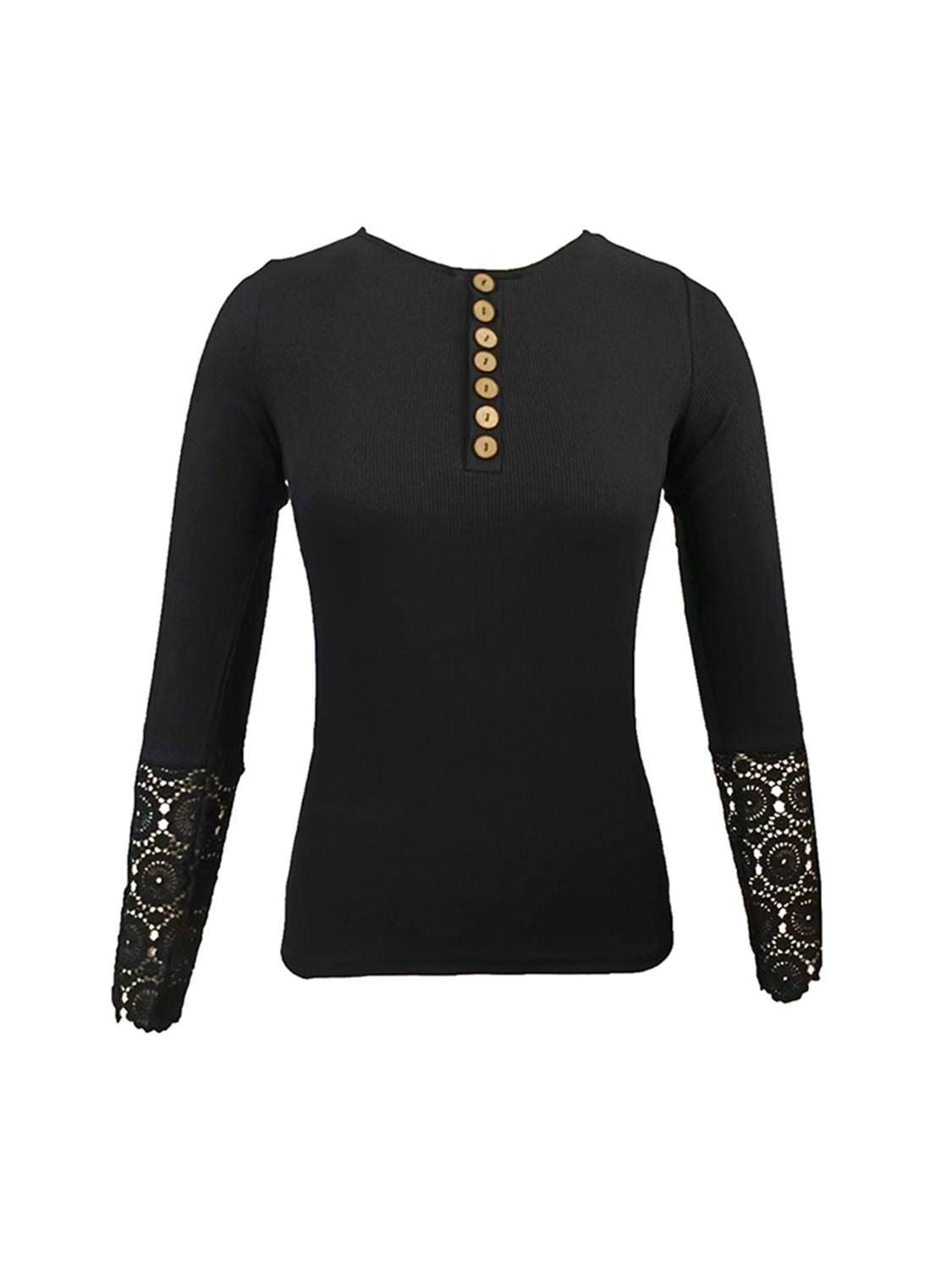 Lace Accent Long Sleeve Top