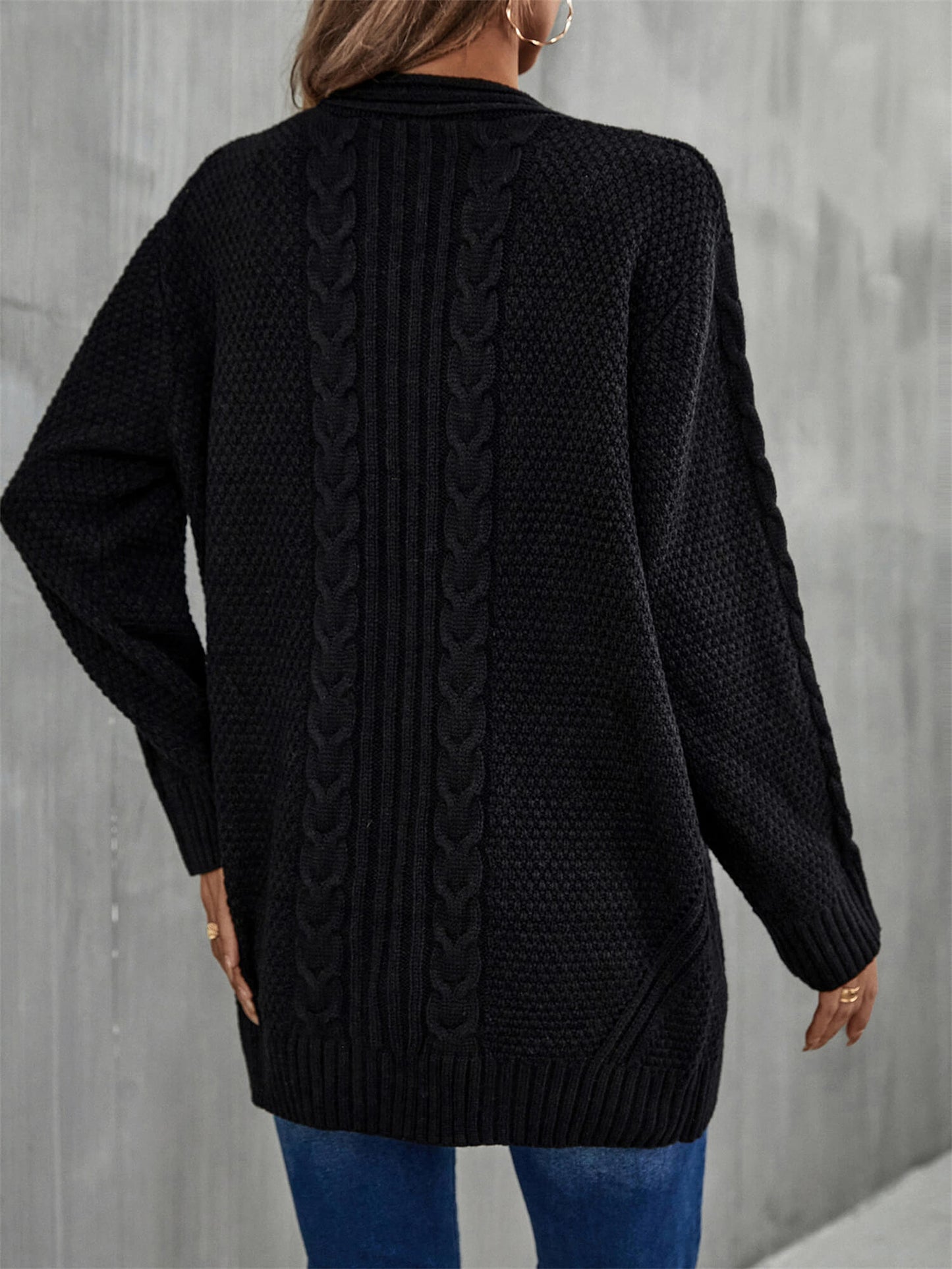 Solid Woven Knit Open Front Cardigan