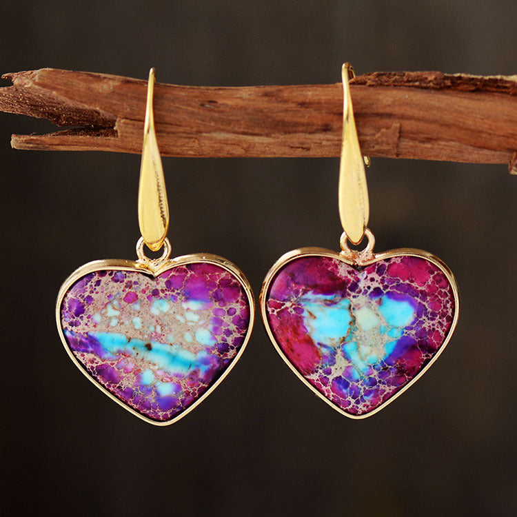 Imperial Jasper Stone Heart Drop Earrings