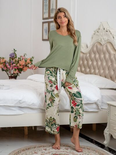 Top and Printed Pants Lounge Set