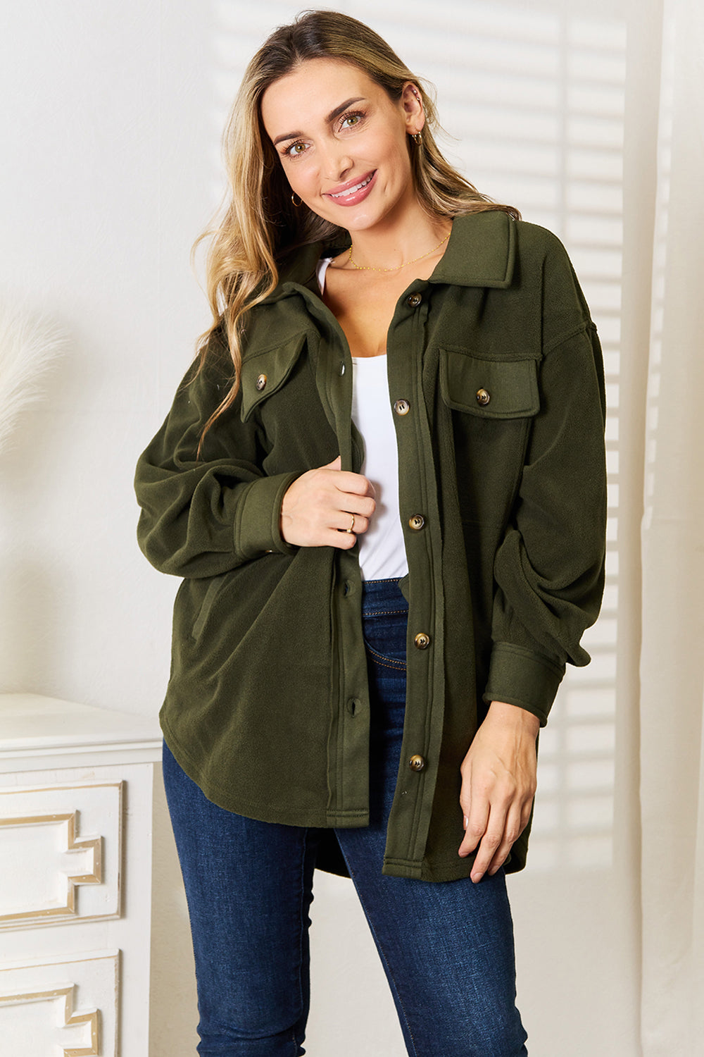 Army Green Casual Button Front Jacket