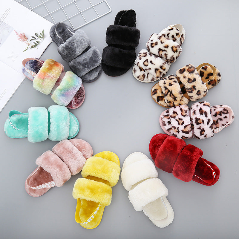 Faux Furry Open Toe Slippers