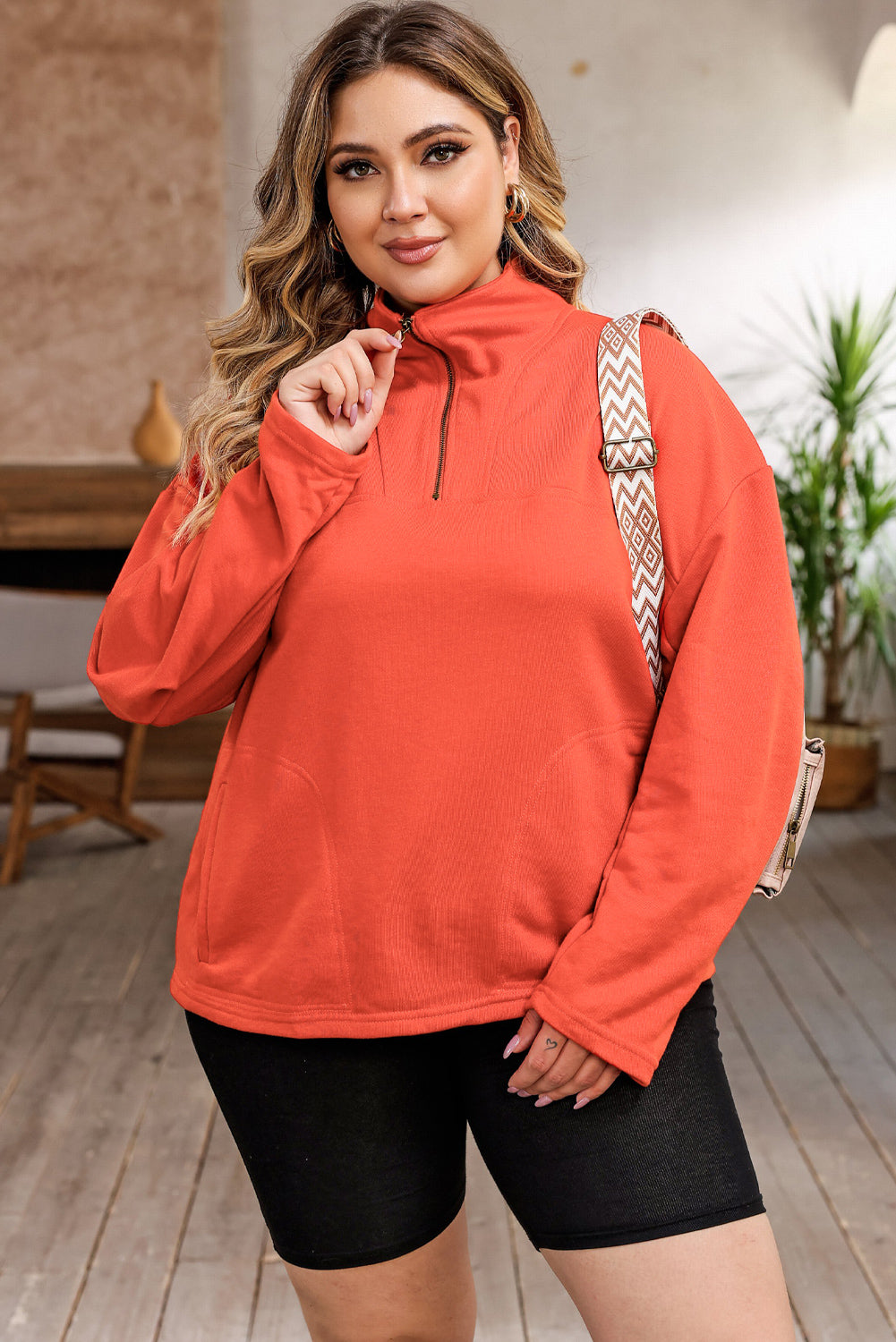 Zip Collar Dropped Shoulder Pullover