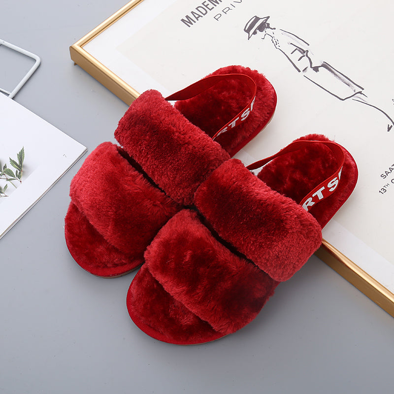 Faux Furry Open Toe Slippers