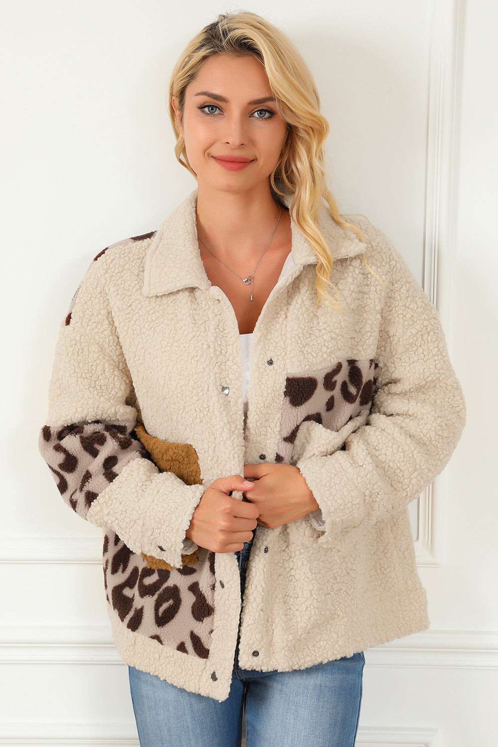 Leopard Print Teddy Fleece Jacket