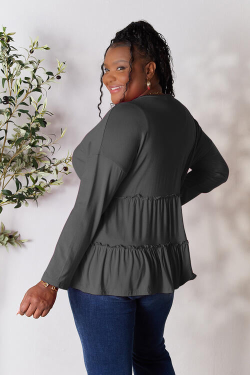 Long Sleeve Ruffle Hem Blouse