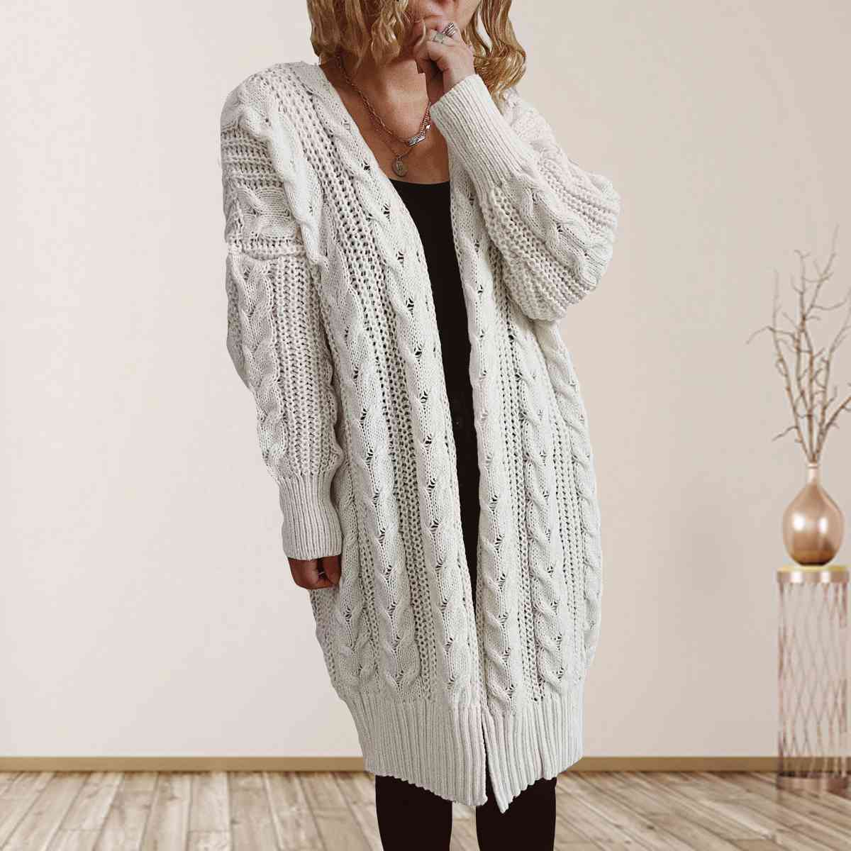 Cable-Knit Open Front Cardigan