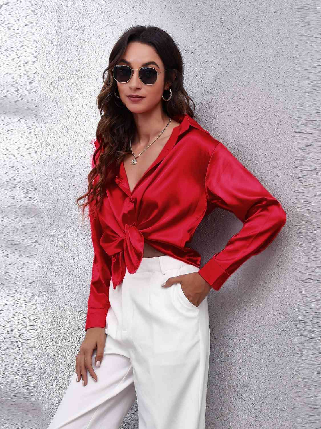 Satin Button Front Shirt