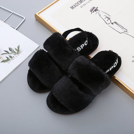 Faux Furry Open Toe Slippers