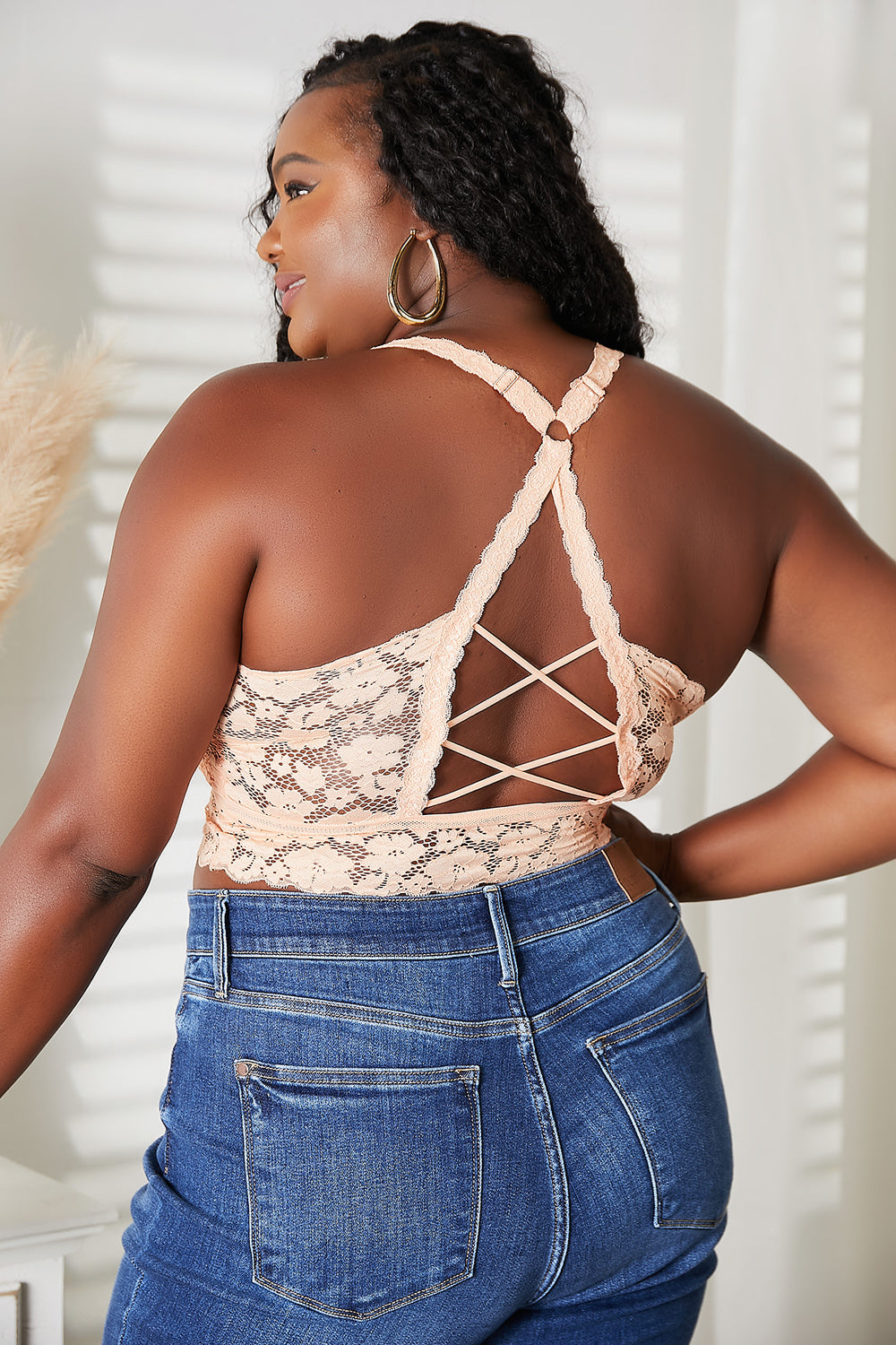 Lace Peach Criss-Cross Bralette