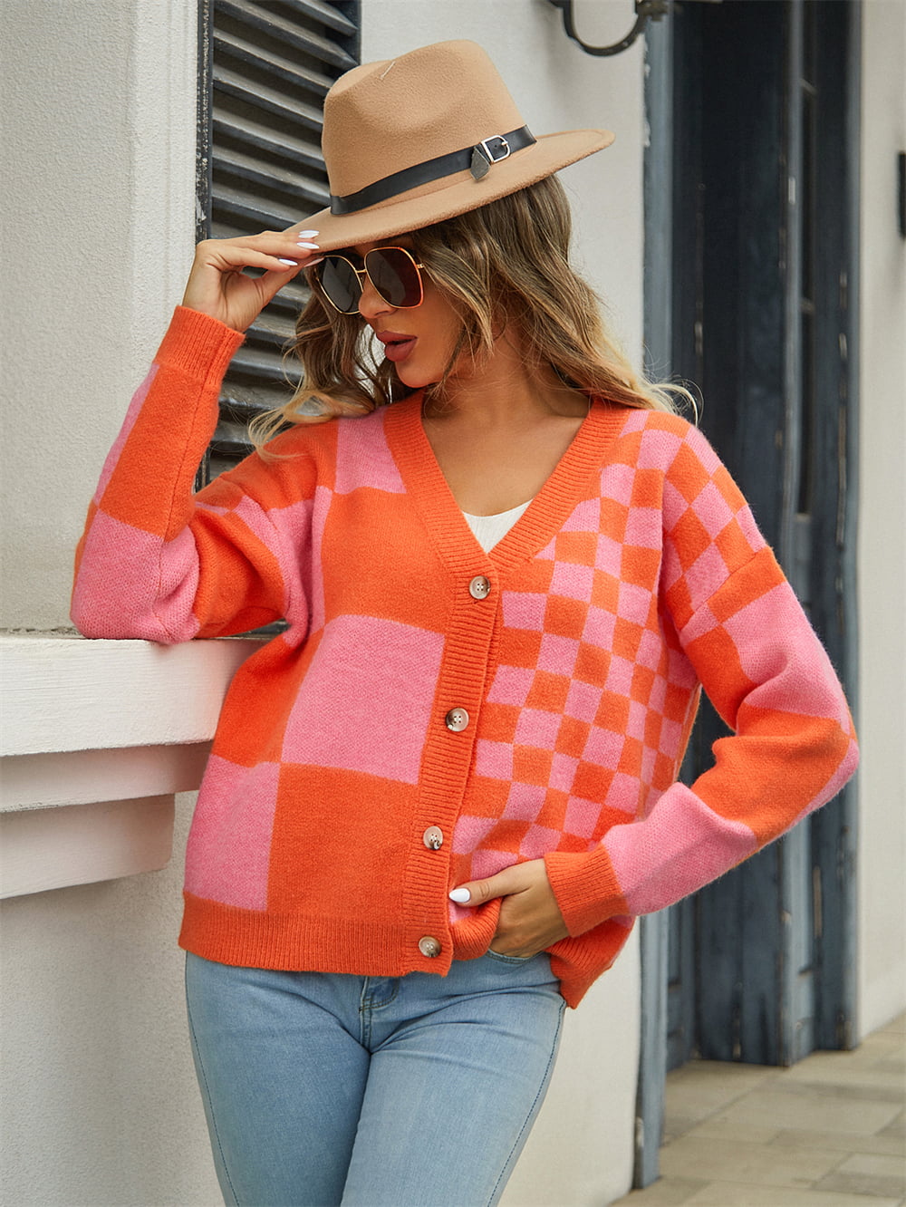 Color-Block Dropped Shoulder Cardigan