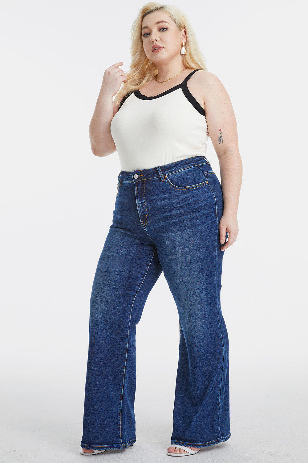 Dark-Wash High Waist Wide Leg Jeans